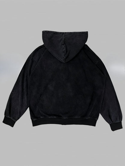 Applikation Wasteland Hoodie Punk Ink Jacke mit Print Letters Schwarz