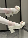 Circle at Jane 5cm White Mary Top Sweet Shoes Heeled with PU Bow Lolita Fastener