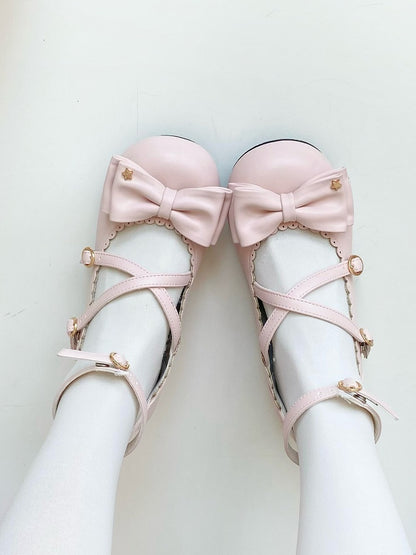 Matte Details with Accents Pink Low-heel/Mid-heel Mary Star Lolita Bow Sweet Shoes Jane