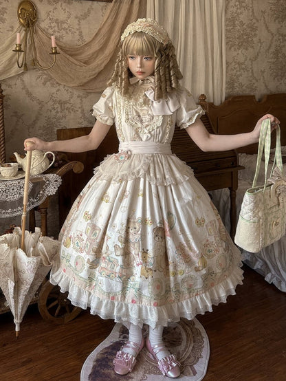 Bodice Toys Dress Embroidery Print Sleeves Teddy Lolita Short Sweet