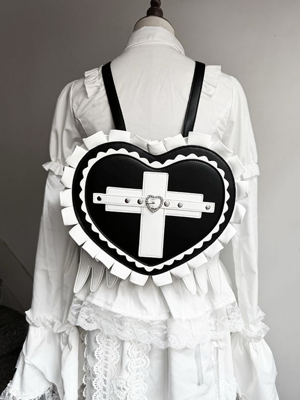 Heart / Light Jirai Wings Cross Pink with in Leather Black Blue Backpack Kei PU