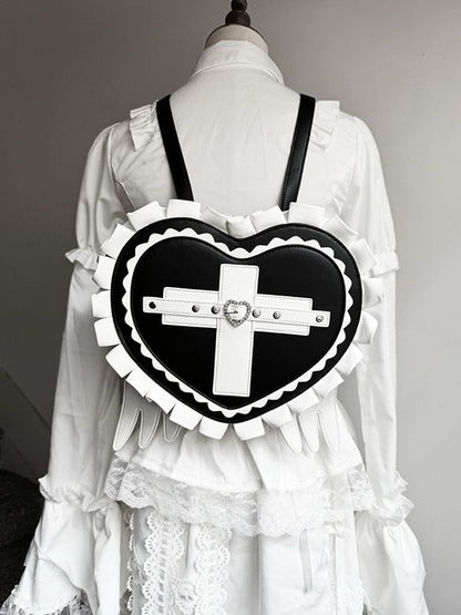 Heart / Light Jirai Wings Cross Pink with in Leather Black Blue Backpack Kei PU