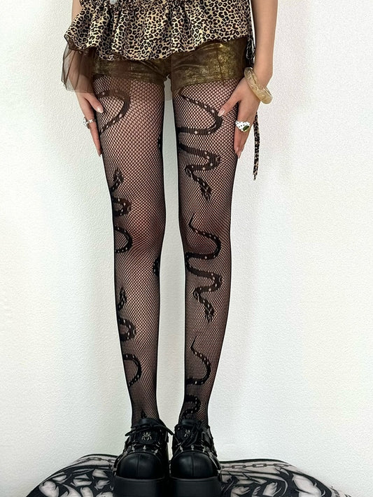 Black Tights Snake Y2K Pattern