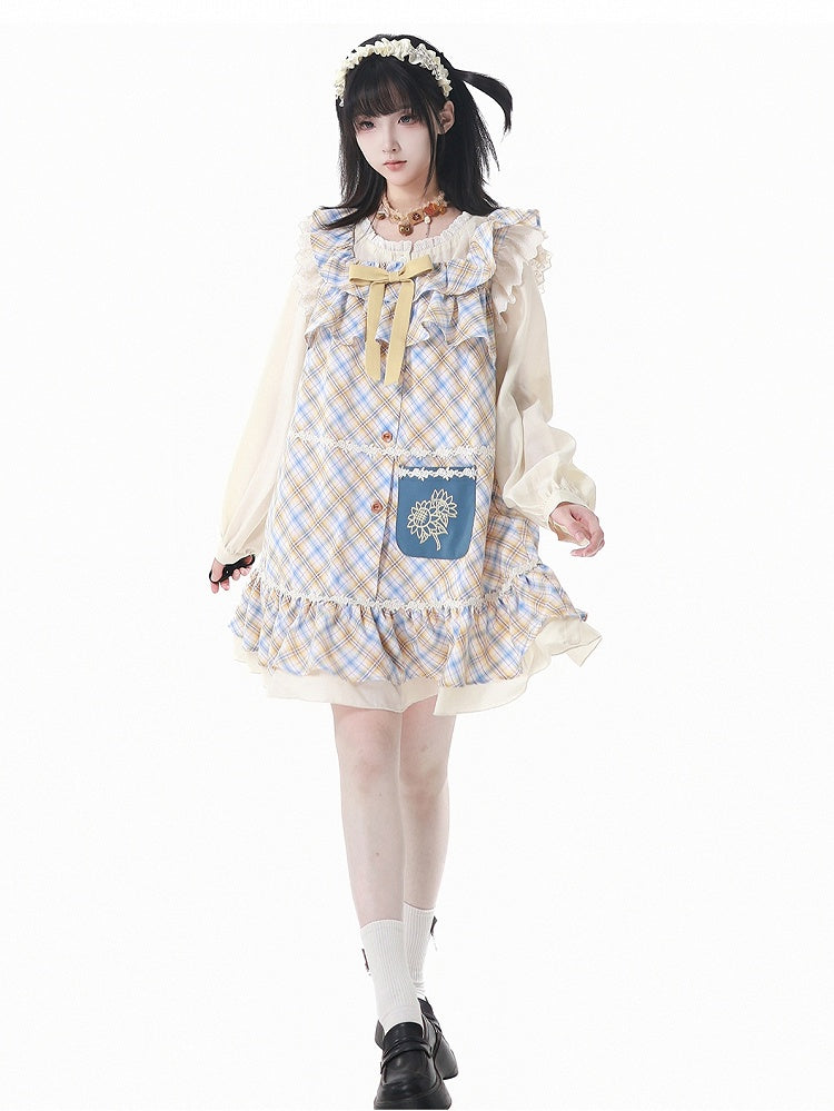 ブラウス ベージュ レーストリム 長袖 セミシアー