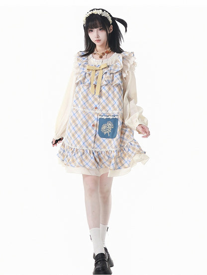 ブラウス ベージュ レーストリム 長袖 セミシアー