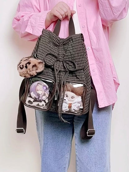 Bag With Charming Bow Drawstring Chic Brown Mini Double-Layer Ita