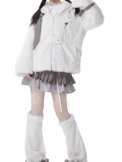 ホワイトセーラーカラーバックルストラッププラッシュコート