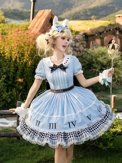 Peter in Vibes Lolita Collar Blue Alice Apron Sweet Pan + Wonderland White Dress