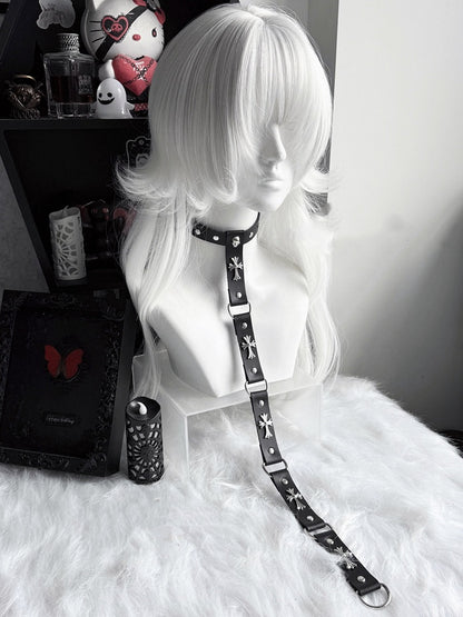 Chain Choker Punk Black/Red PU Cross Embellished Stud and