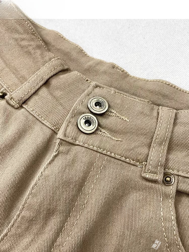 Vintage Khaki Low Waist Glamorous Slim-fitting Denim Shorts