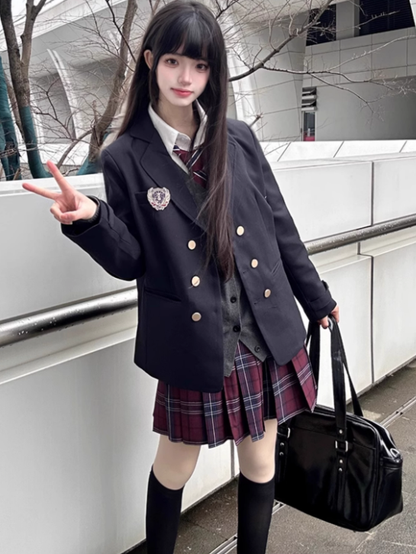 Pattern JK Plaid Red Uniform Skirt 45CM Pleated