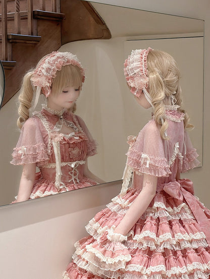 with Applique and Hairband Pink/Green/Blue Sweet Goldfish Lolita Embroidery Ribbon Ruffled