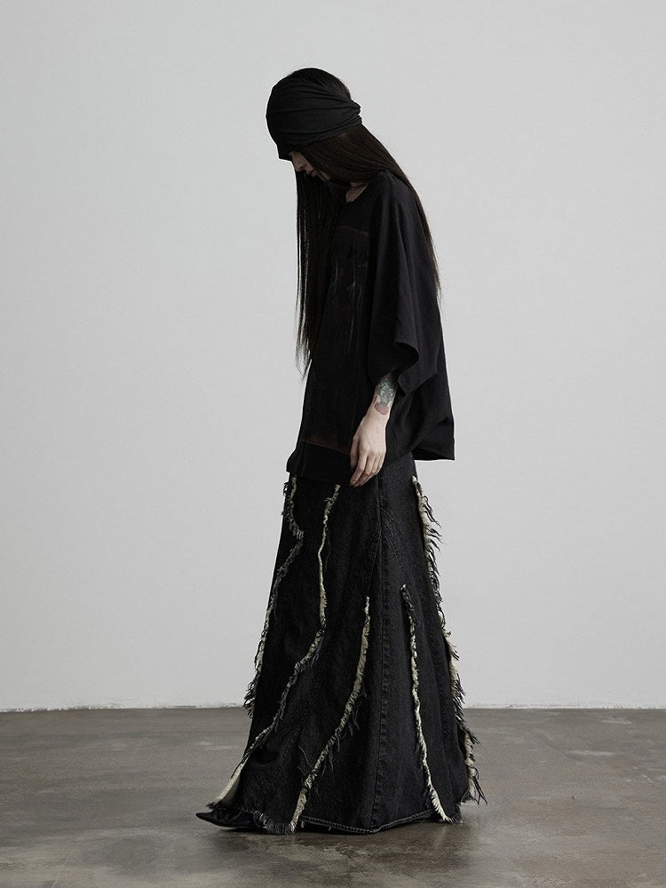 Batwing Black Tee with Gothic Prints - INDULGE