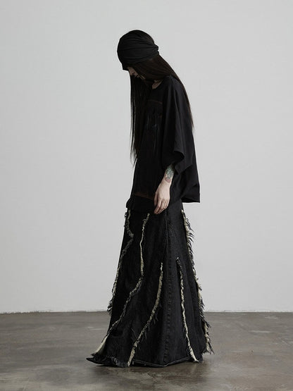 Batwing Black Tee with Gothic Prints - INDULGE