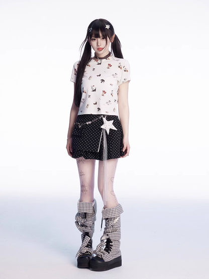 ドット柄 太もも丈スカート ブラック ポルカ