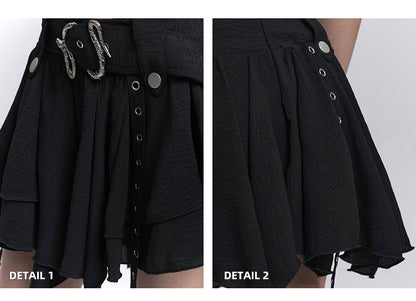 ブラックサーペンタインベルト付きアシンメトリーヘムティアードスカート