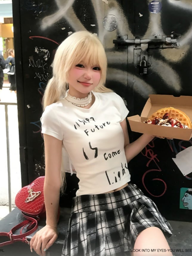 黒と白のチェック柄JK制服プリーツスカート