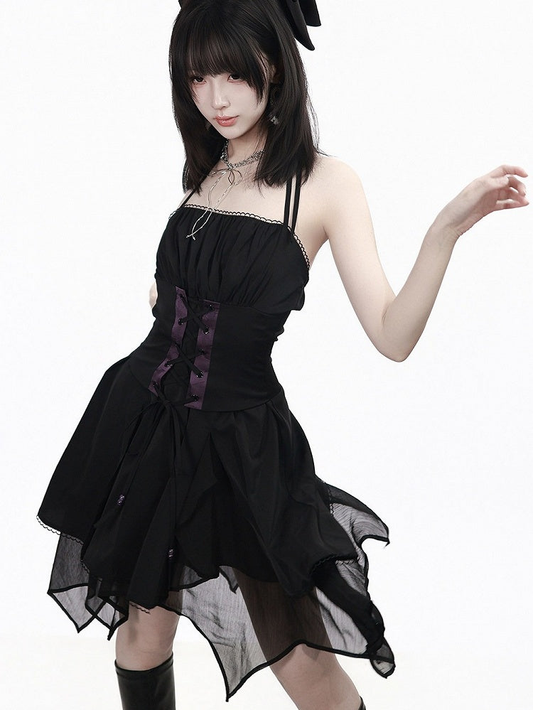 Short Black Halter Dress with Asymmetrical Hem - PINK SAVIOR