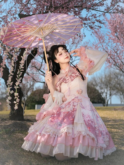 Cheongsam Print Jumper Full Style Rock Lolita Sakura Set Kleid Qi Pink