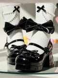 Bow Black Block Platform Polished Ring Victorian Heels: Clasp High Removable
