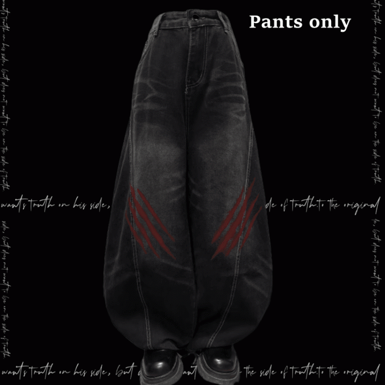 Weite Jeans mit verblasstem Kratzmuster und Used-Look im Punk-Look in verwaschenem Schwarz