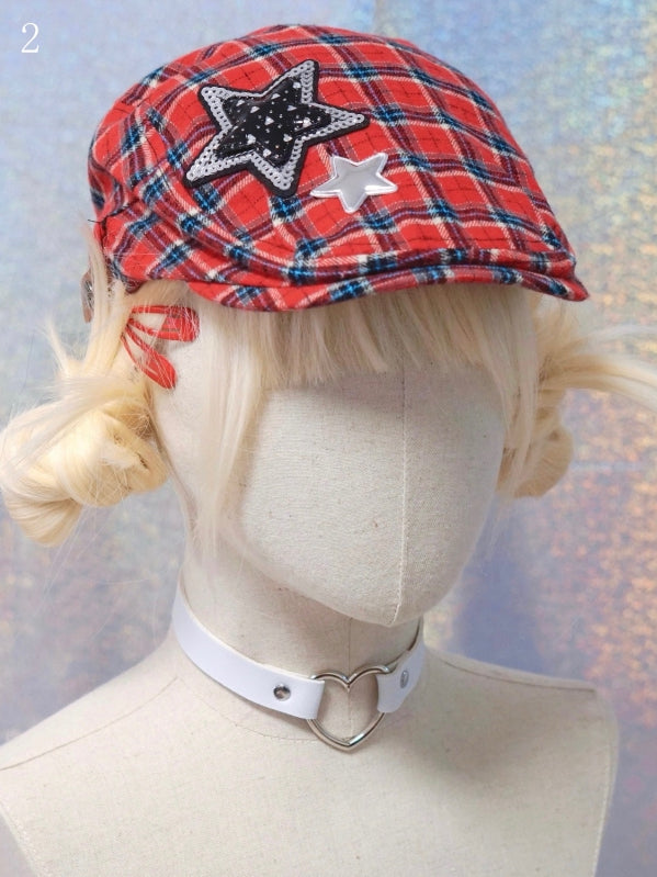 Star Hat 4 Plaid Options Pattern Beret Red Design