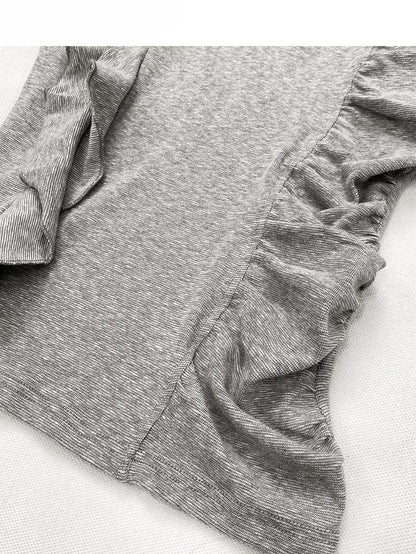 Y2K Sleeveless Gray Ruffle Trim V-Neck Design Glamorous Top