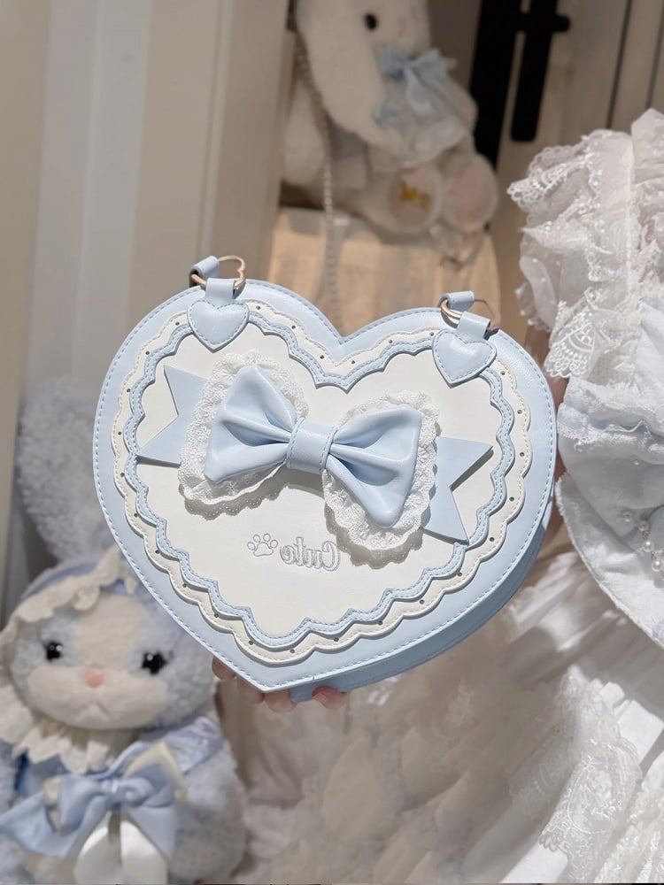 4 Colors Lolita Heart Shaped Bag with Butterfly Bow Detail - Wind Bell Island