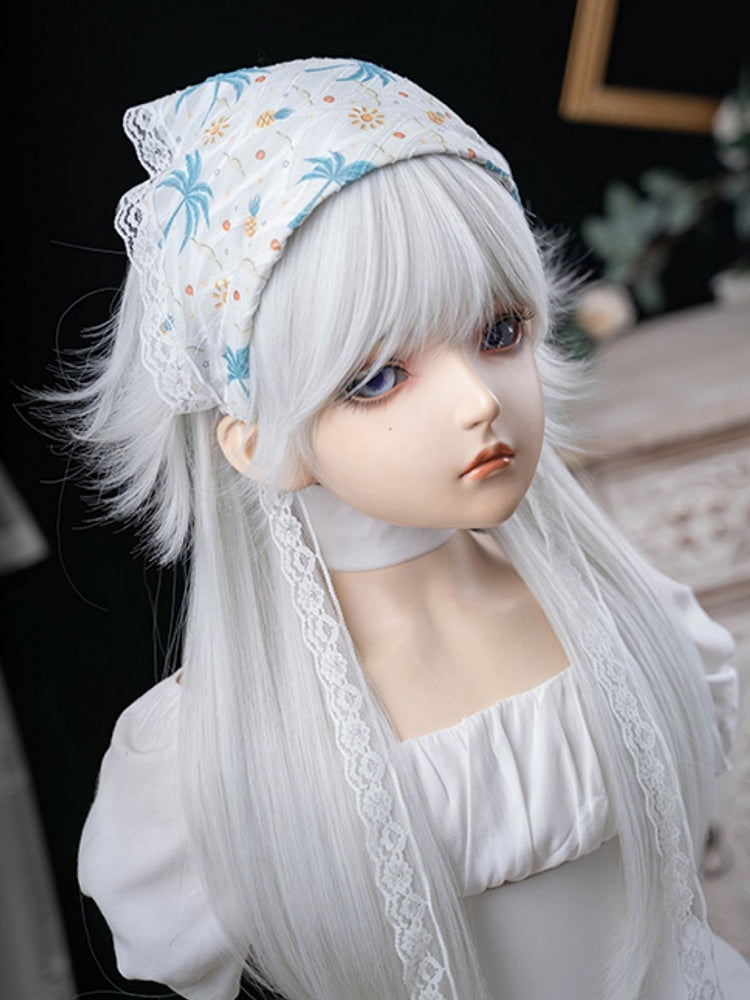 With Length 64CM White Full Wig Bangs