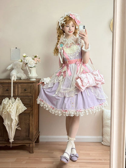 with Purple Dress Classic and Elegant Lolita Short Version Details Lace Bow