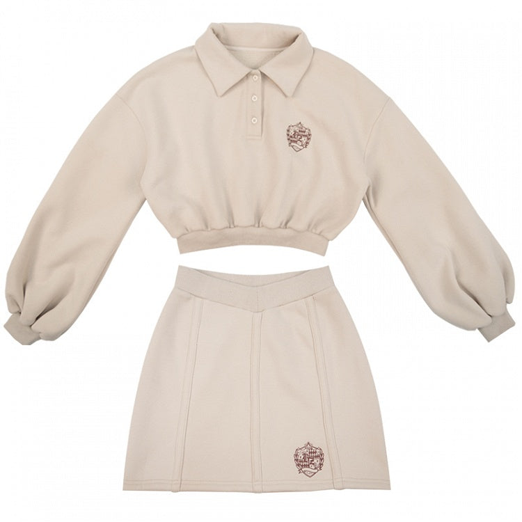 Polo Beige / Collegiate Classic Crop Skirt Sweatshirt Collar High Waist
