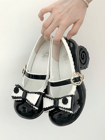 Snap  Mid-heel Narutomaki Black Mary Janes with Sweet Details Closure Lolita