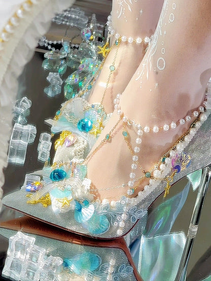 7.5CM/10.5CM Silver Rhinestone Decorated High Beaded And Heels Toe Details Conch Pointed