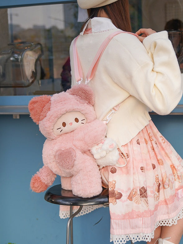 Pink Cute Kitty-shaped Plush Backpack Small/Middle/Large Size