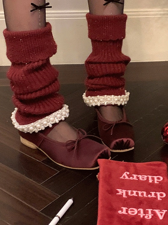 ビーズ付きフリル袖口ニットレッグウォーマー