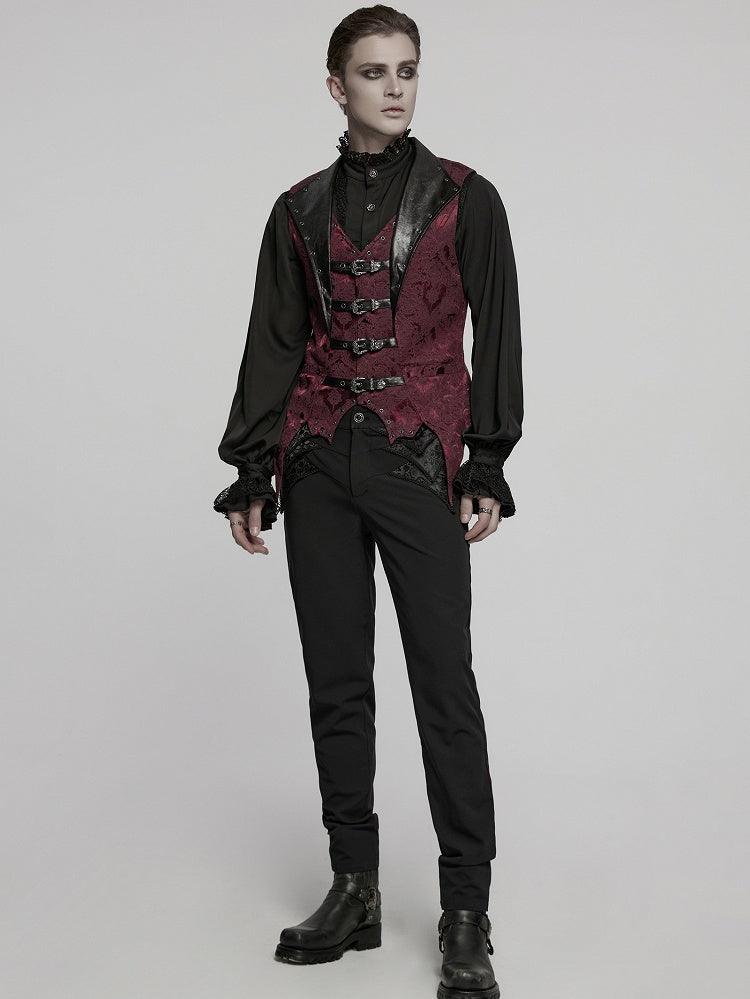 Lapel Jacquard Black Red Gothic Vest Men's