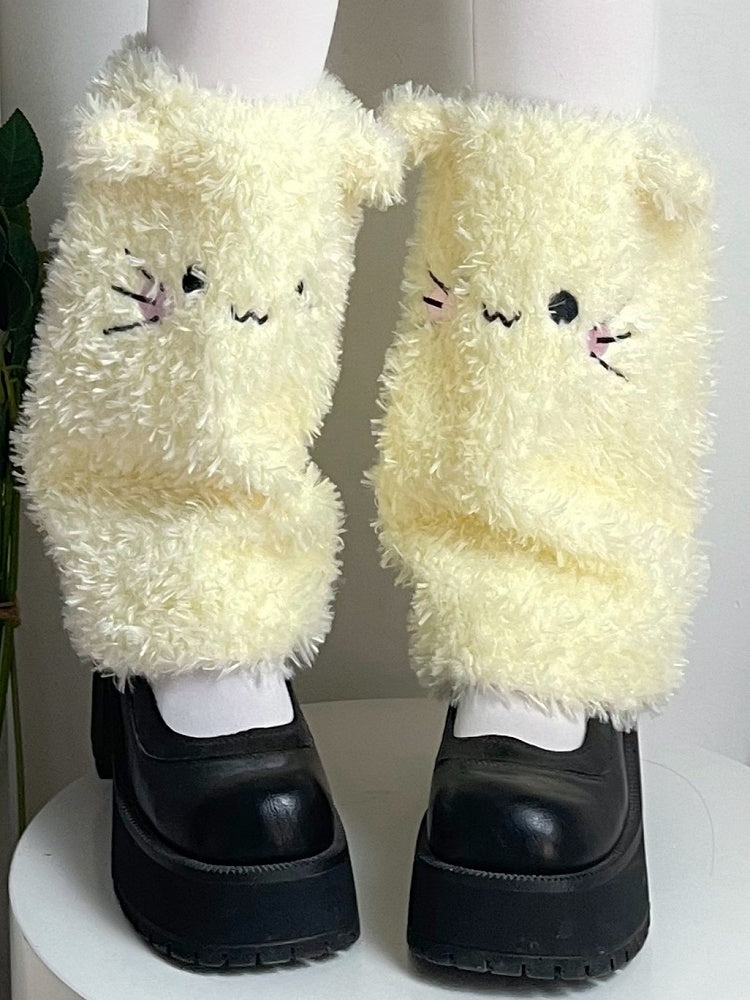 Cute Plush White/Yellow/Pink Leg Warmers