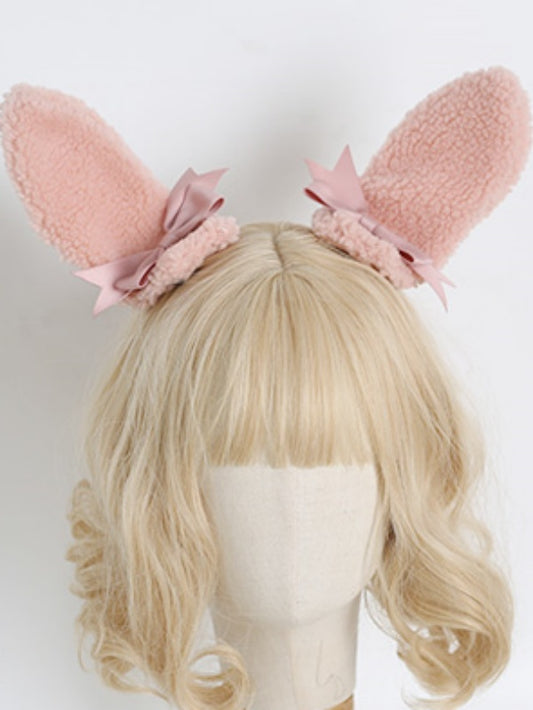 Bows Ear A Plush of Cute Pink Bunny Lolita Hairclips Pair Dusty