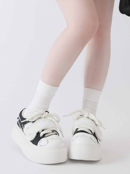 Print White Puppy Y2K Black Shoes Platform -