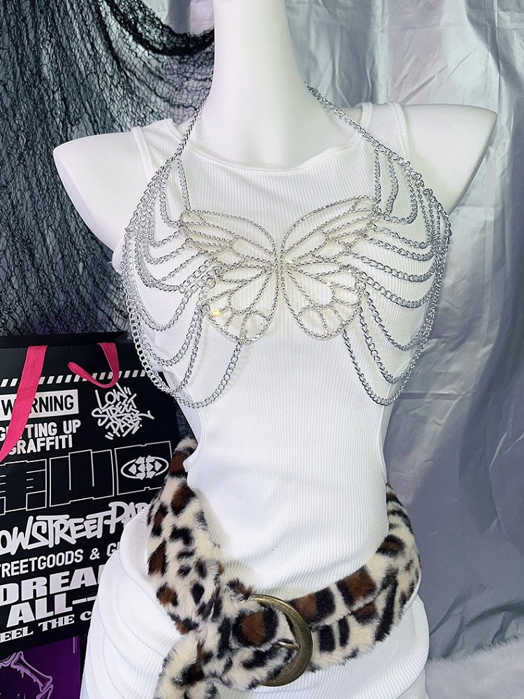 チェーンチェスト ギャルファッション バタフライ シルバー