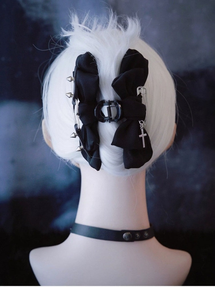 Black Bow Hair Claw Clip with Spikes - Strange Sugar