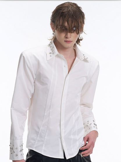 Accents Pads White Men Shoulder Rhinestone with for Shirt