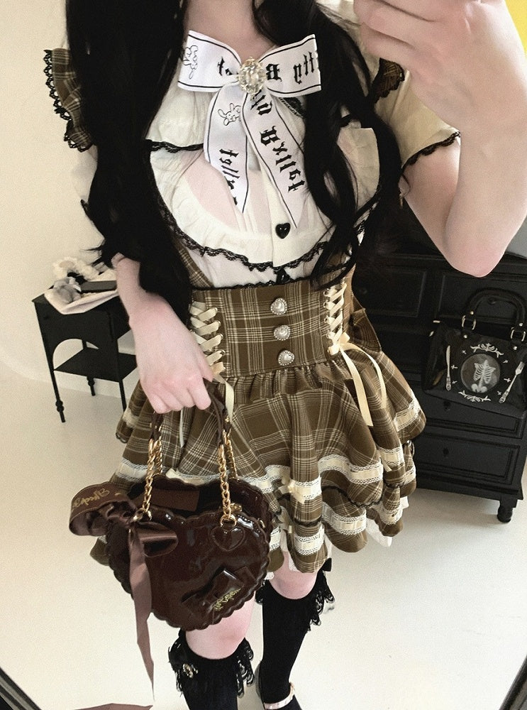 Black/White Bunny Ear Peter Pan Collar Blouse with Lace - Kitty Bxllet