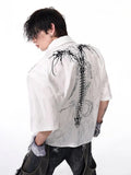 Shirt Detail Short-sleeved with Embroidery Unisex Snake White Bone Stud