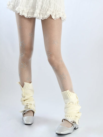 White/Black Star Rhinestone Sheer Tights