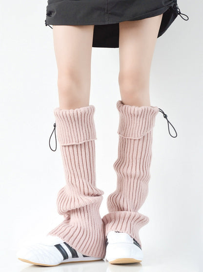 Vertical Colors Pattern Design Leg Drawstring Warmers Knitted Striped 8