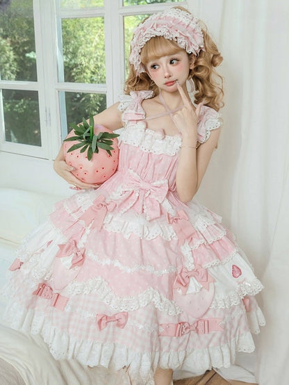 Bow with Pink Dress Accents Sweet Layered JSK Lolita Skirt
