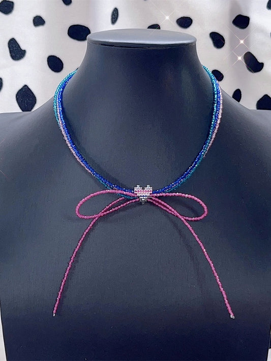 Design Choker Decorated Beaded Bowknot Colorful Heart Y2K