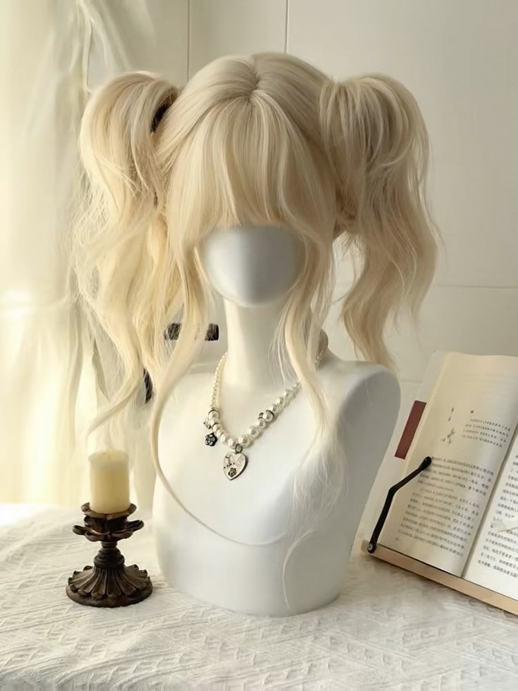 with Full Bangs Long 60CM Wig Blonde Platinum Wavy