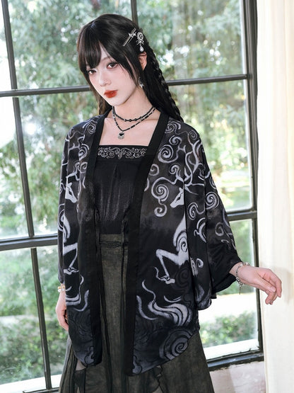 Chinese Gothic Black Cami Top with Deer Embroidery - Quirky Hut
